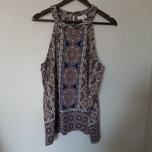 MONTEAU Los Angeles High Neck Button Sleeveless Boho Top XL